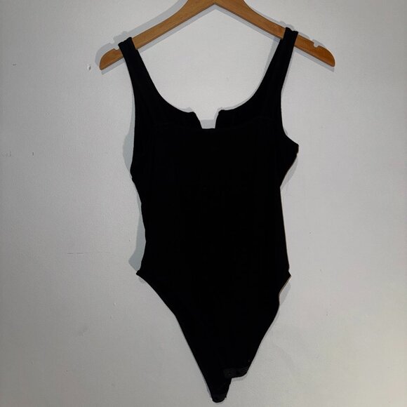 Women's Black V Notch Front Bodysuit - Picture 2 of 4